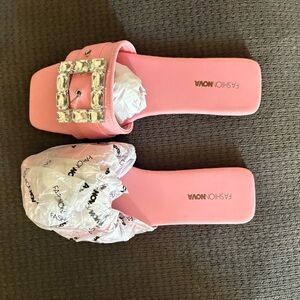 Fashion Nova Pink Sandals with Rhinestone Embellishments